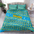 Rwanda Christmas Bedding Set with Blue-Yellow Pattern, Festive Geometric Motifs, and Bold Typography - Wonder Print Shop