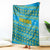 Rwanda Christmas Blanket with Blue-Yellow Pattern, Festive Geometric Motifs, and Bold Typography - Wonder Print Shop