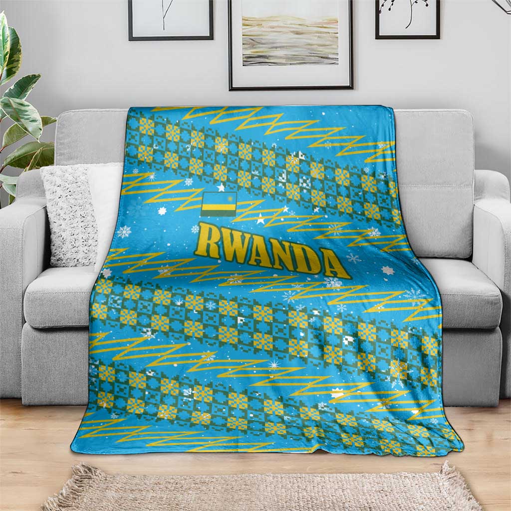 Rwanda Christmas Blanket with Blue-Yellow Pattern, Festive Geometric Motifs, and Bold Typography - Wonder Print Shop