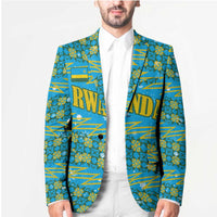 Rwanda Christmas Blazer with Blue-Yellow Pattern, Festive Geometric Motifs, and Bold Typography - Wonder Print Shop