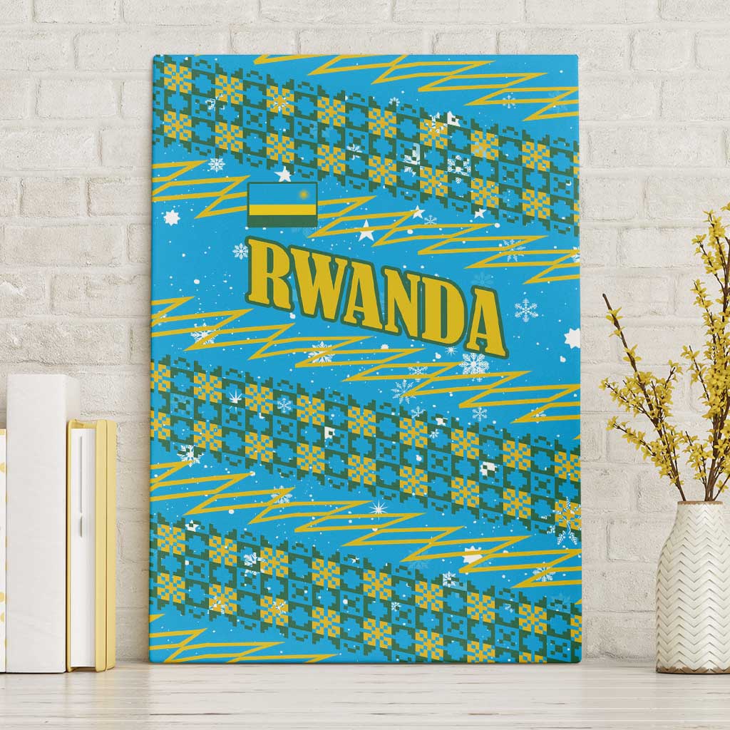 Rwanda Christmas Canvas Wall Art with Blue-Yellow Pattern, Festive Geometric Motifs, and Bold Typography - Wonder Print Shop