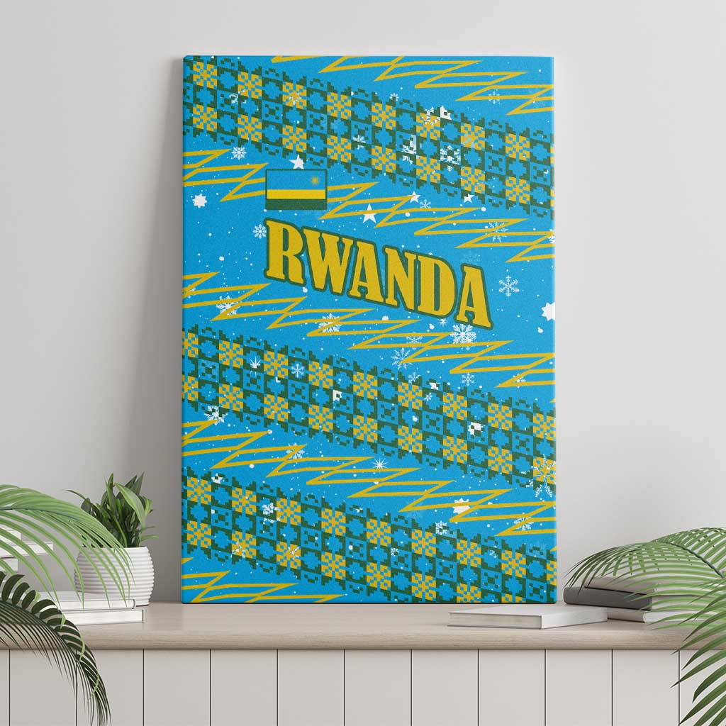 Rwanda Christmas Canvas Wall Art with Blue-Yellow Pattern, Festive Geometric Motifs, and Bold Typography - Wonder Print Shop