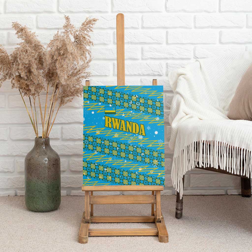 Rwanda Christmas Canvas Wall Art with Blue-Yellow Pattern, Festive Geometric Motifs, and Bold Typography - Wonder Print Shop