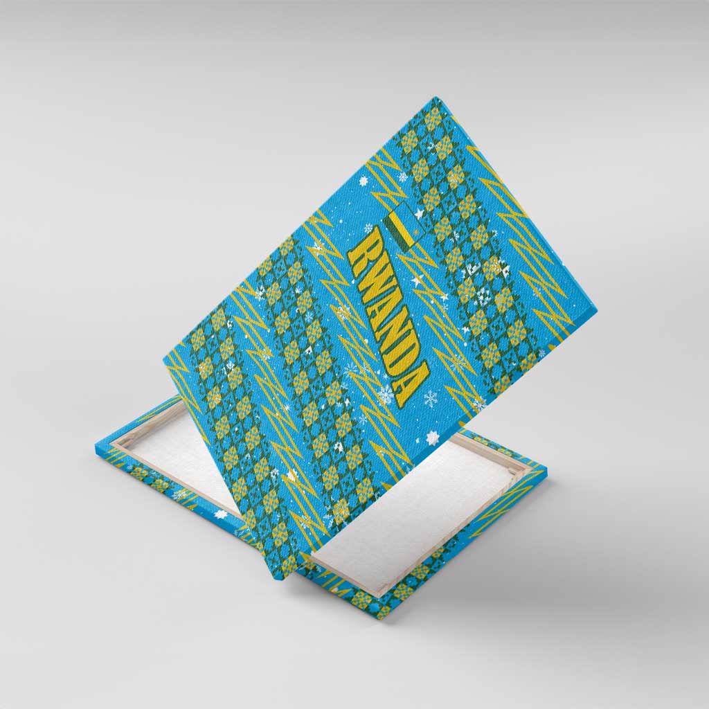 Rwanda Christmas Canvas Wall Art with Blue-Yellow Pattern, Festive Geometric Motifs, and Bold Typography - Wonder Print Shop