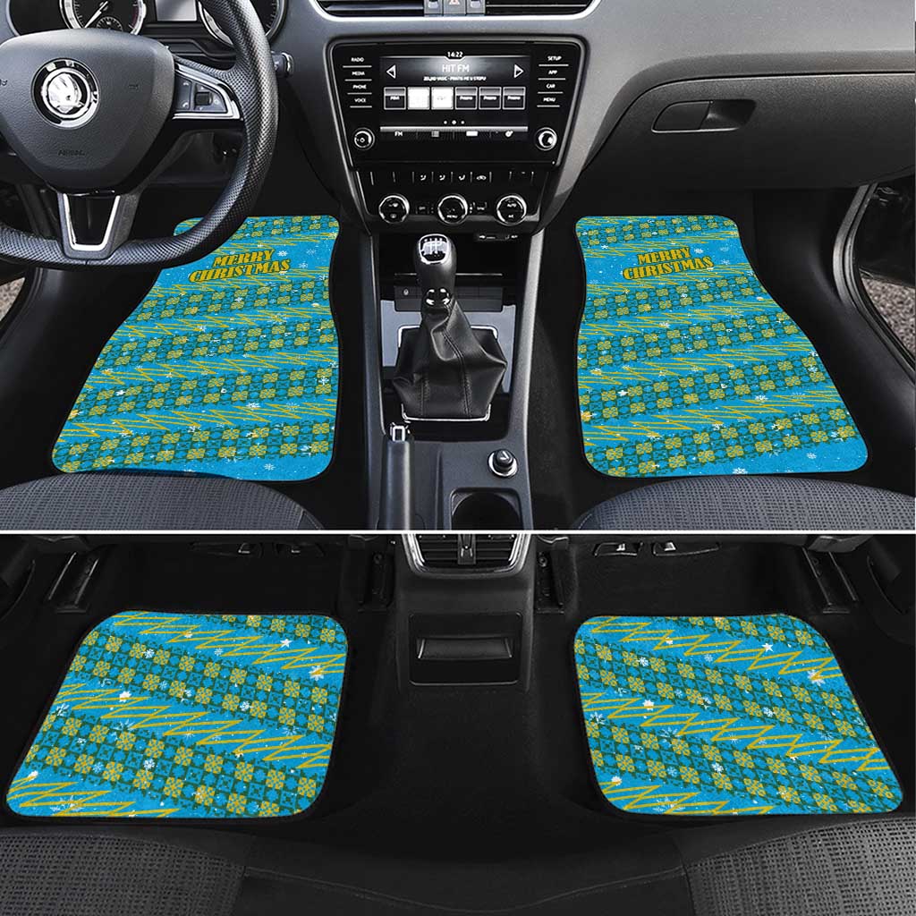 Rwanda Christmas Car Mats with Blue-Yellow Pattern, Festive Geometric Motifs, and Bold Typography - Wonder Print Shop