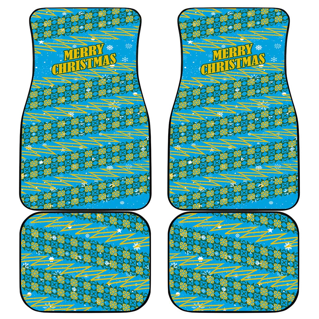 Rwanda Christmas Car Mats with Blue-Yellow Pattern, Festive Geometric Motifs, and Bold Typography - Wonder Print Shop