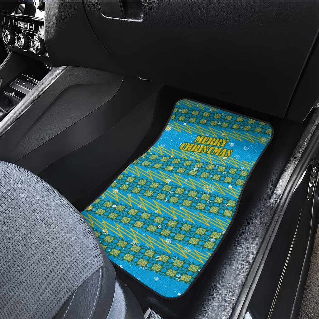 Rwanda Christmas Car Mats with Blue-Yellow Pattern, Festive Geometric Motifs, and Bold Typography - Wonder Print Shop