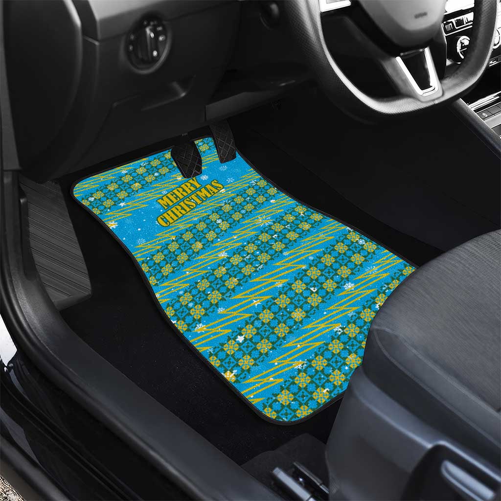 Rwanda Christmas Car Mats with Blue-Yellow Pattern, Festive Geometric Motifs, and Bold Typography - Wonder Print Shop