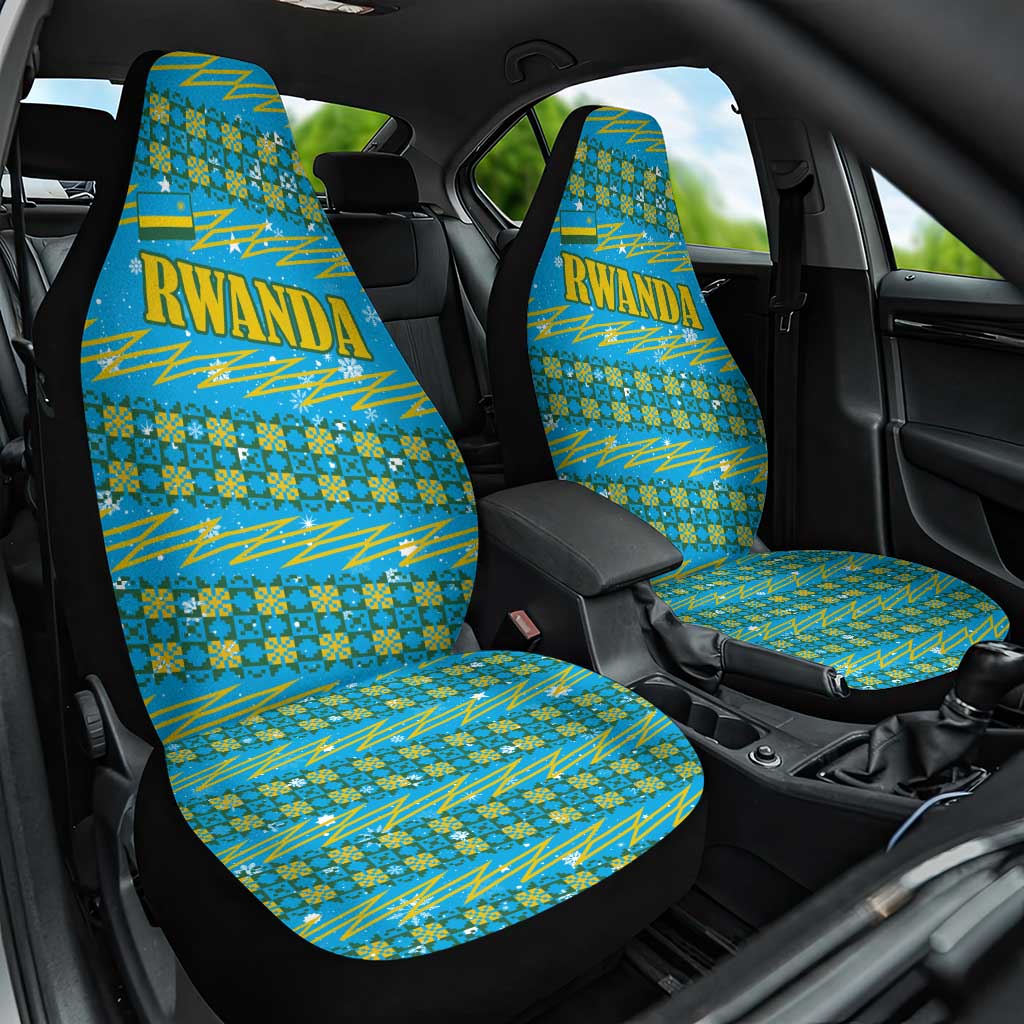 Rwanda Christmas Car Seat Cover with Blue-Yellow Pattern, Festive Geometric Motifs, and Bold Typography - Wonder Print Shop