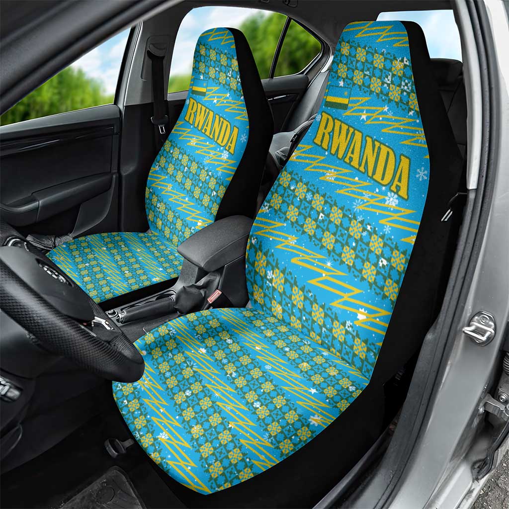 Rwanda Christmas Car Seat Cover with Blue-Yellow Pattern, Festive Geometric Motifs, and Bold Typography - Wonder Print Shop
