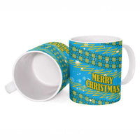 Rwanda Christmas Ceramic Mug with Blue-Yellow Pattern, Festive Geometric Motifs, and Bold Typography - Wonder Print Shop