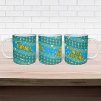 Rwanda Christmas Ceramic Mug with Blue-Yellow Pattern, Festive Geometric Motifs, and Bold Typography - Wonder Print Shop