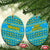 Rwanda Christmas Ceramic Ornament with Blue-Yellow Pattern, Festive Geometric Motifs, and Bold Typography - Wonder Print Shop