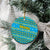 Rwanda Christmas Ceramic Ornament with Blue-Yellow Pattern, Festive Geometric Motifs, and Bold Typography - Wonder Print Shop