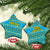 Rwanda Christmas Ceramic Ornament with Blue-Yellow Pattern, Festive Geometric Motifs, and Bold Typography - Wonder Print Shop