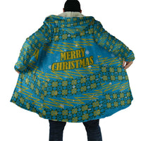 Rwanda Christmas Cloak with Blue-Yellow Pattern, Festive Geometric Motifs, and Bold Typography - Wonder Print Shop