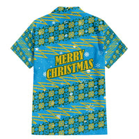 Rwanda Christmas Family Matching Mermaid Dress and Hawaiian Shirt with Blue-Yellow Pattern, Festive Geometric Motifs, and Bold Typography - Wonder Print Shop