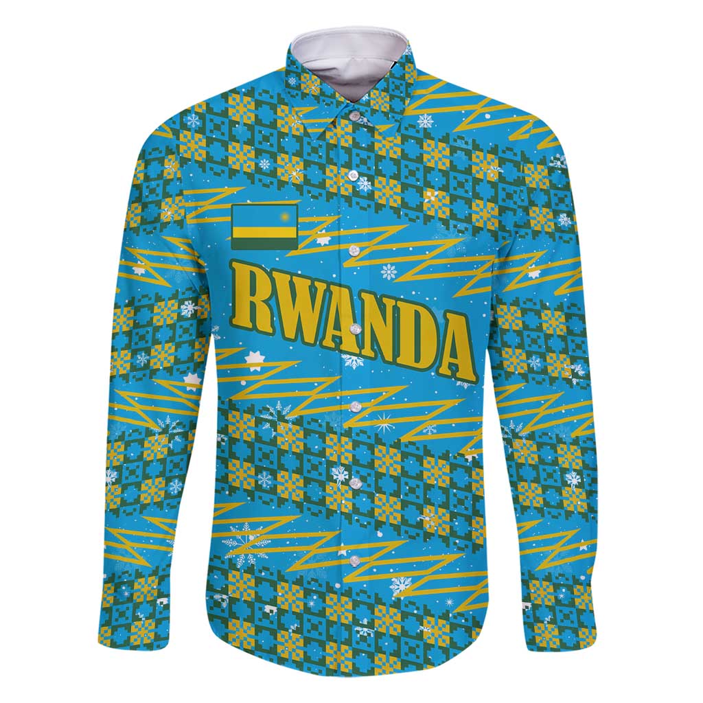 Rwanda Christmas Family Matching Mermaid Dress and Hawaiian Shirt with Blue-Yellow Pattern, Festive Geometric Motifs, and Bold Typography - Wonder Print Shop