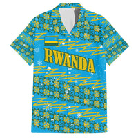 Rwanda Christmas Family Matching Off The Shoulder Long Sleeve Dress and Hawaiian Shirt with Blue-Yellow Pattern, Festive Geometric Motifs, and Bold Typography - Wonder Print Shop