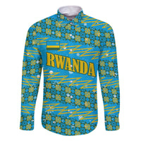 Rwanda Christmas Family Matching Off The Shoulder Long Sleeve Dress and Hawaiian Shirt with Blue-Yellow Pattern, Festive Geometric Motifs, and Bold Typography - Wonder Print Shop