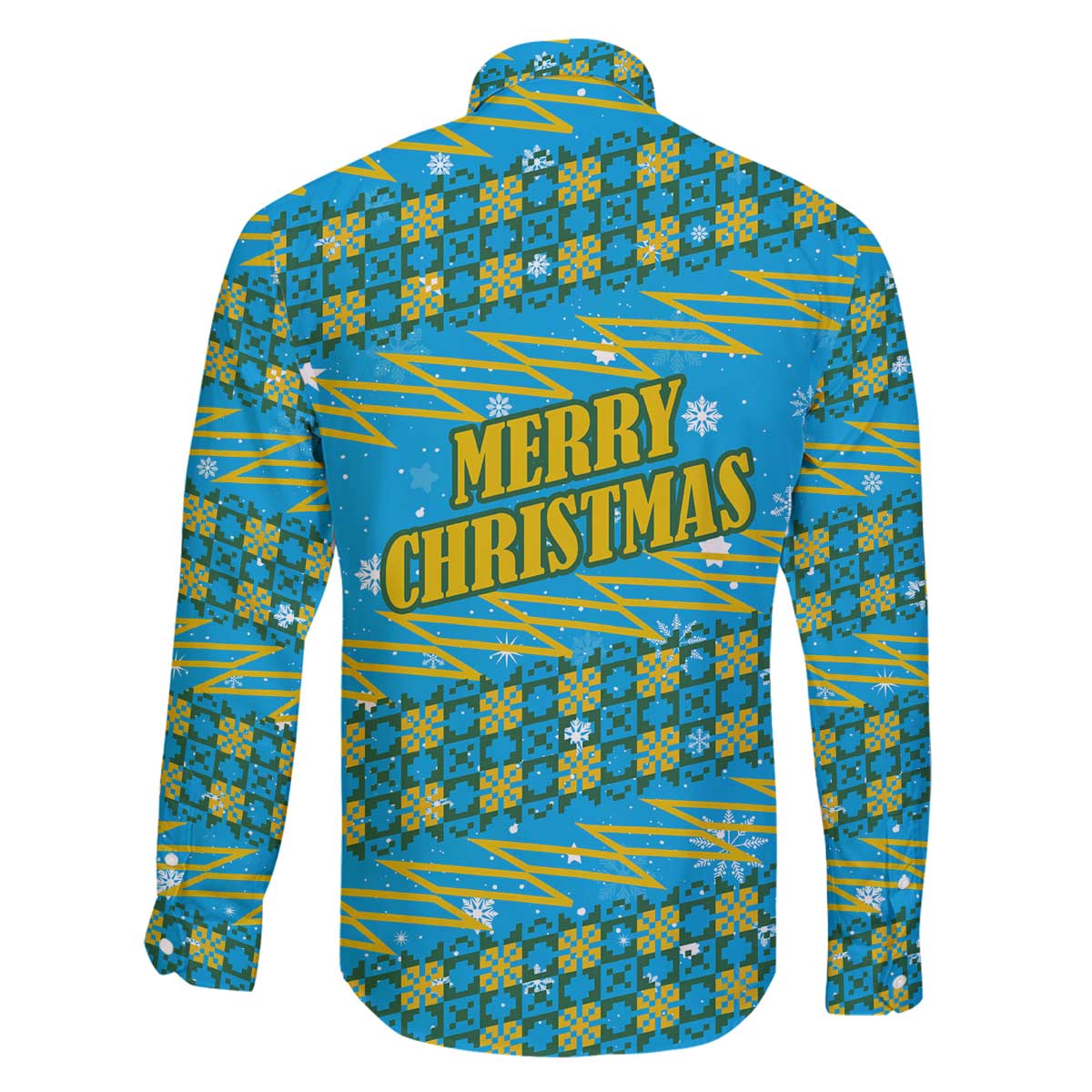 Rwanda Christmas Family Matching Off The Shoulder Long Sleeve Dress and Hawaiian Shirt with Blue-Yellow Pattern, Festive Geometric Motifs, and Bold Typography - Wonder Print Shop