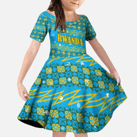 Rwanda Christmas Family Matching Off Shoulder Maxi Dress and Hawaiian Shirt with Blue-Yellow Pattern, Festive Geometric Motifs, and Bold Typography - Wonder Print Shop