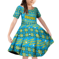 Rwanda Christmas Family Matching Off Shoulder Short Dress and Hawaiian Shirt with Blue-Yellow Pattern, Festive Geometric Motifs, and Bold Typography - Wonder Print Shop