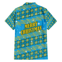 Rwanda Christmas Family Matching Puletasi and Hawaiian Shirt with Blue-Yellow Pattern, Festive Geometric Motifs, and Bold Typography - Wonder Print Shop