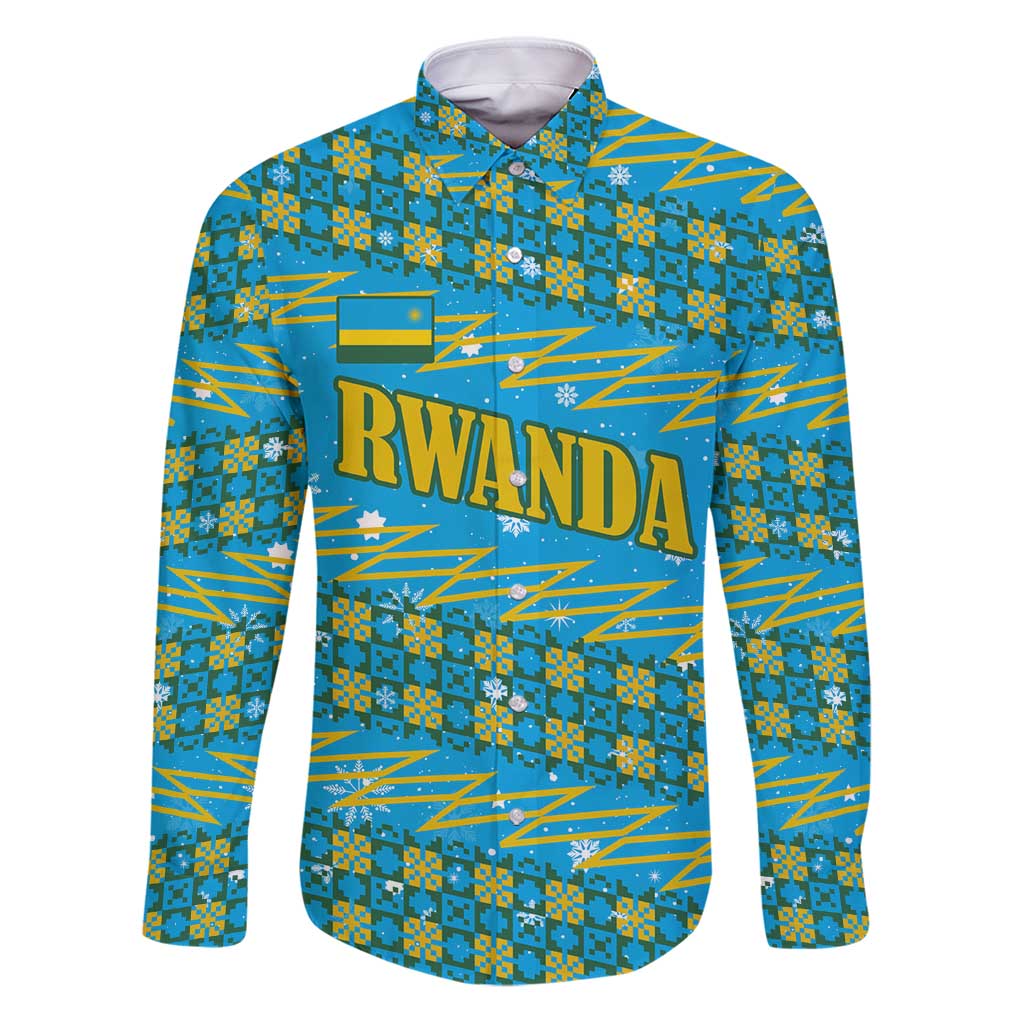 Rwanda Christmas Family Matching Puletasi and Hawaiian Shirt with Blue-Yellow Pattern, Festive Geometric Motifs, and Bold Typography - Wonder Print Shop