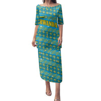 Rwanda Christmas Family Matching Puletasi and Hawaiian Shirt with Blue-Yellow Pattern, Festive Geometric Motifs, and Bold Typography - Wonder Print Shop