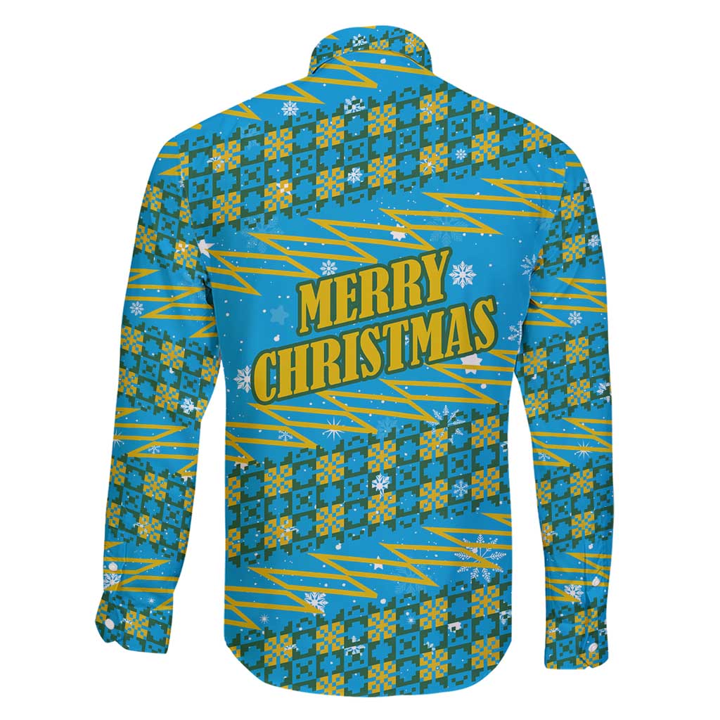 Rwanda Christmas Family Matching Short Sleeve Bodycon Dress and Hawaiian Shirt with Blue-Yellow Pattern, Festive Geometric Motifs, and Bold Typography - Wonder Print Shop