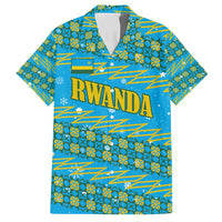 Rwanda Christmas Family Matching Tank Maxi Dress and Hawaiian Shirt with Blue-Yellow Pattern, Festive Geometric Motifs, and Bold Typography - Wonder Print Shop