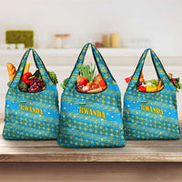 Rwanda Christmas Grocery Bag with Blue-Yellow Pattern, Festive Geometric Motifs, and Bold Typography - Wonder Print Shop