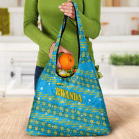 Rwanda Christmas Grocery Bag with Blue-Yellow Pattern, Festive Geometric Motifs, and Bold Typography - Wonder Print Shop