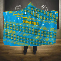 Rwanda Christmas Hooded Blanket with Blue-Yellow Pattern, Festive Geometric Motifs, and Bold Typography - Wonder Print Shop
