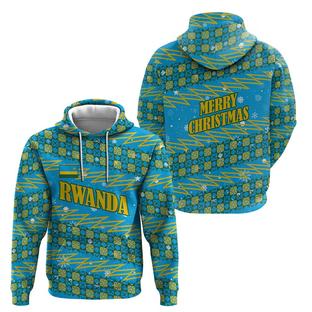 Rwanda Christmas Hoodie with Blue-Yellow Pattern, Festive Geometric Motifs, and Bold Typography - Wonder Print Shop