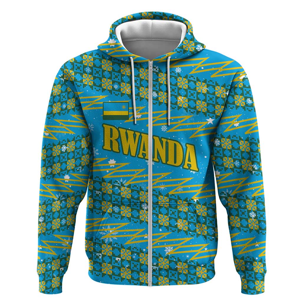 Rwanda Christmas Hoodie with Blue-Yellow Pattern, Festive Geometric Motifs, and Bold Typography - Wonder Print Shop