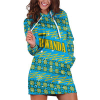 Rwanda Christmas Hoodie Dress with Blue-Yellow Pattern, Festive Geometric Motifs, and Bold Typography - Wonder Print Shop