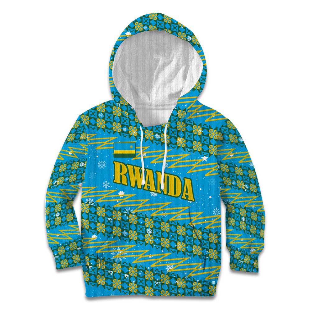 Rwanda Christmas Kid Hoodie with Blue-Yellow Pattern, Festive Geometric Motifs, and Bold Typography - Wonder Print Shop