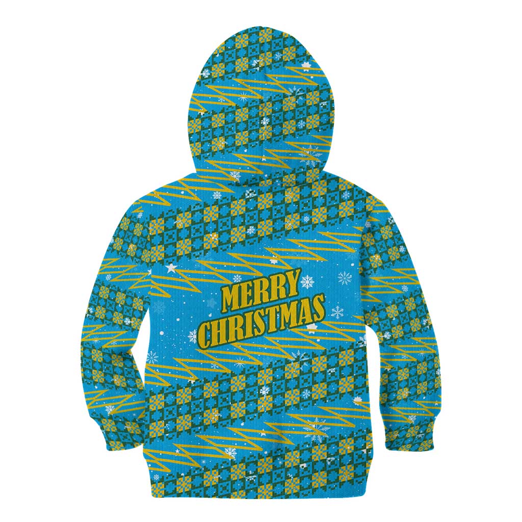 Rwanda Christmas Kid Hoodie with Blue-Yellow Pattern, Festive Geometric Motifs, and Bold Typography - Wonder Print Shop