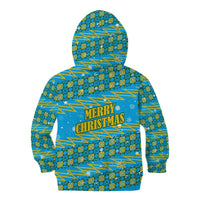 Rwanda Christmas Kid Hoodie with Blue-Yellow Pattern, Festive Geometric Motifs, and Bold Typography - Wonder Print Shop