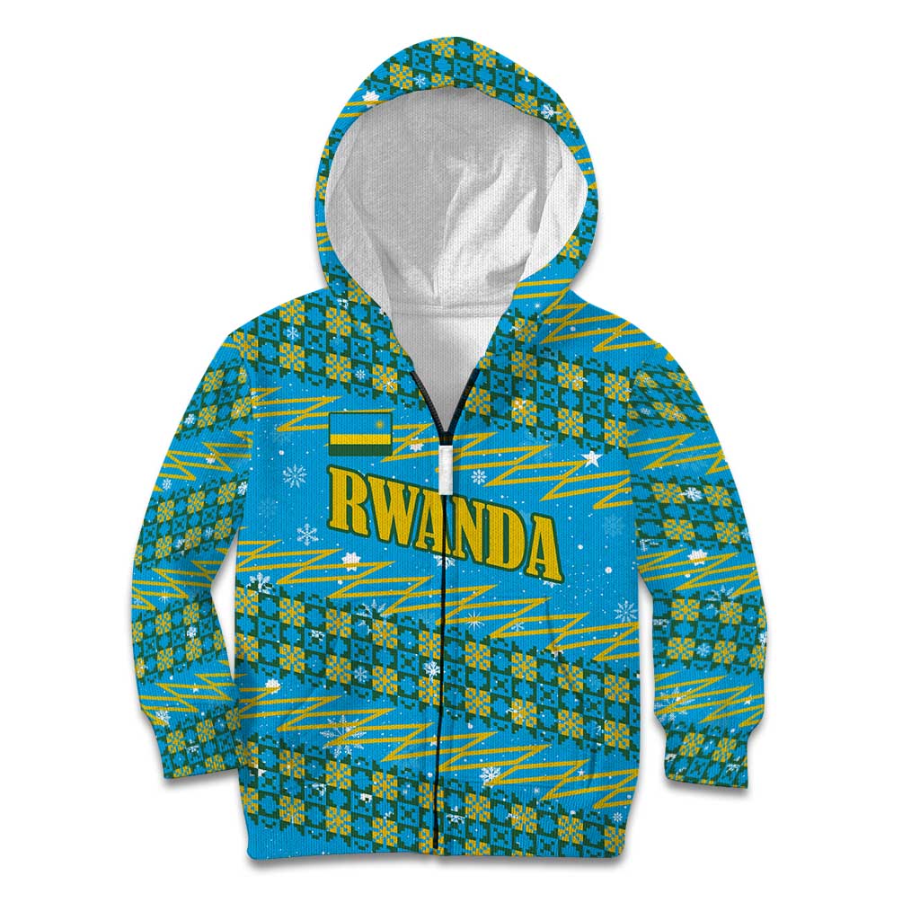 Rwanda Christmas Kid Hoodie with Blue-Yellow Pattern, Festive Geometric Motifs, and Bold Typography - Wonder Print Shop