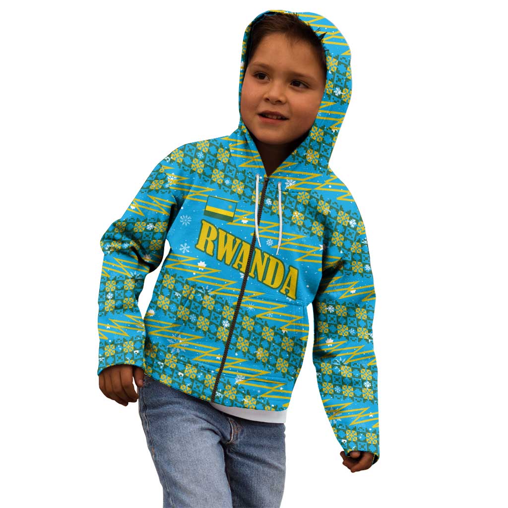 Rwanda Christmas Kid Hoodie with Blue-Yellow Pattern, Festive Geometric Motifs, and Bold Typography - Wonder Print Shop