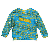 Rwanda Christmas Kid Ugly Christmas Sweater with Blue-Yellow Pattern, Festive Geometric Motifs, and Bold Typography - Wonder Print Shop
