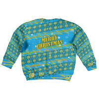 Rwanda Christmas Kid Ugly Christmas Sweater with Blue-Yellow Pattern, Festive Geometric Motifs, and Bold Typography - Wonder Print Shop