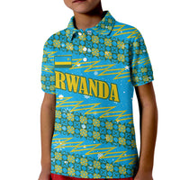Rwanda Christmas Kid Polo Shirt with Blue-Yellow Pattern, Festive Geometric Motifs, and Bold Typography - Wonder Print Shop