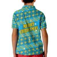 Rwanda Christmas Kid Polo Shirt with Blue-Yellow Pattern, Festive Geometric Motifs, and Bold Typography - Wonder Print Shop