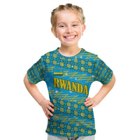 Rwanda Christmas Kid T Shirt with Blue-Yellow Pattern, Festive Geometric Motifs, and Bold Typography - Wonder Print Shop