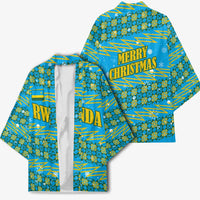 Rwanda Christmas Kimono with Blue-Yellow Pattern, Festive Geometric Motifs, and Bold Typography - Wonder Print Shop