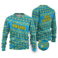 Rwanda Christmas Ugly Christmas Sweater with Blue-Yellow Pattern, Festive Geometric Motifs, and Bold Typography - Wonder Print Shop